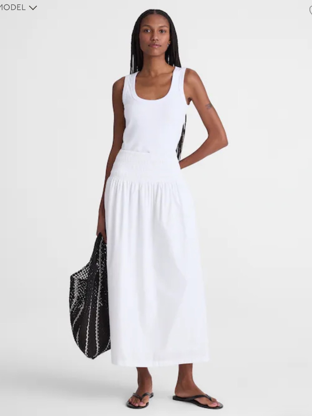 Madewell Smocked-Waist Midi Skirt in Poplin - White